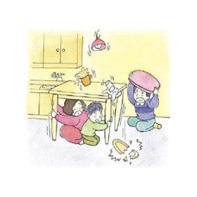 크게 흔들리는 시간은 길어야 10초 내외로 낮고 튼튼한 테이블 밑에 들어가 머리를 보호합니다.