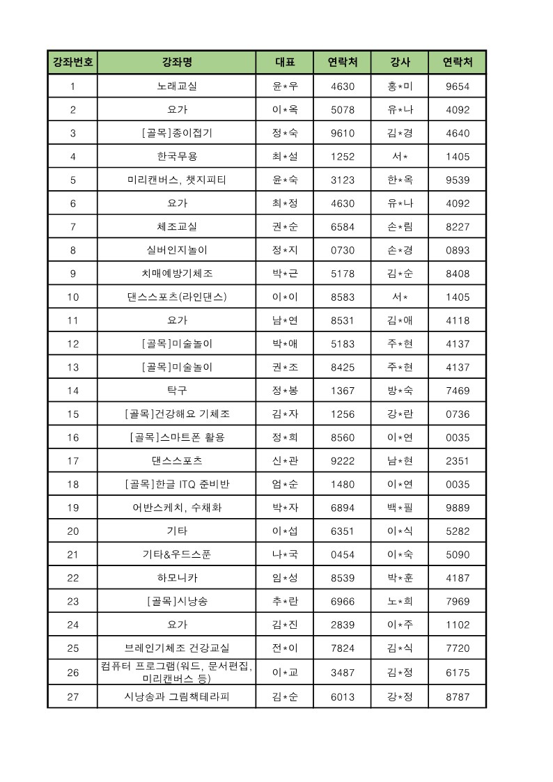 【2024년 하반기 배달강좌·골목강좌】 강좌번호 및 강좌명 공지 안내 첨부 이미지