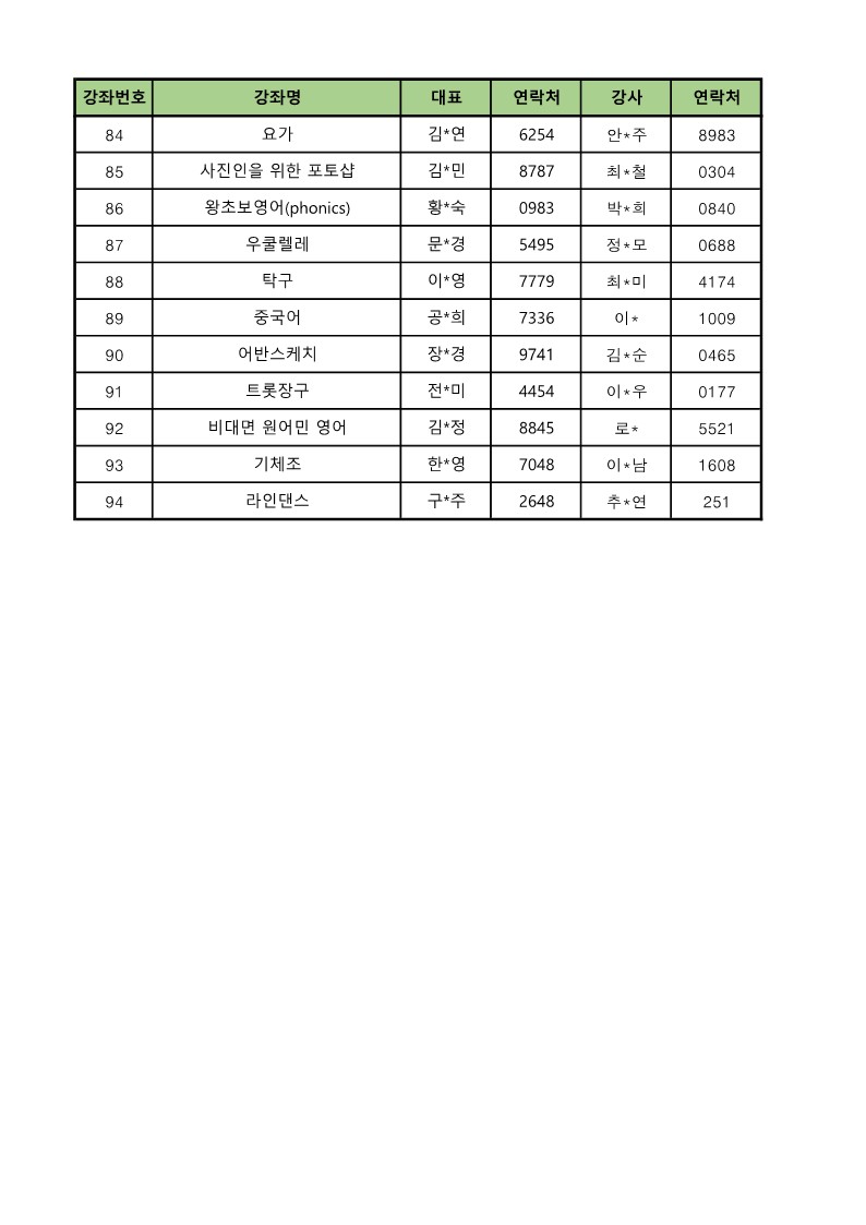 【2024년 하반기 배달강좌·골목강좌】 강좌번호 및 강좌명 공지 안내 첨부 이미지