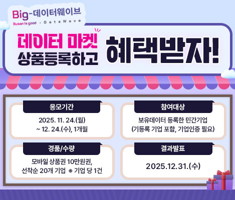 부산시 Big 데이터웨이브 데이터 마켓 상품등록 이벤트 안내(기업 대상) 첨부 이미지